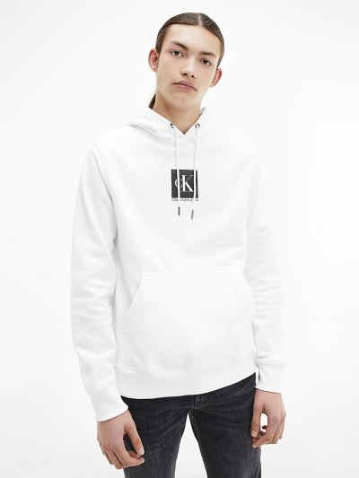 Calvin Klein Ruhák HU804499 | Calvin Klein Logo Férfi Kapucnis Pulóver Világos Fehér